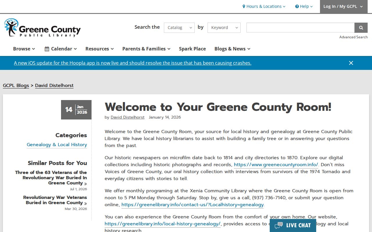 Fairborn historical directory Greene County Room collection overview