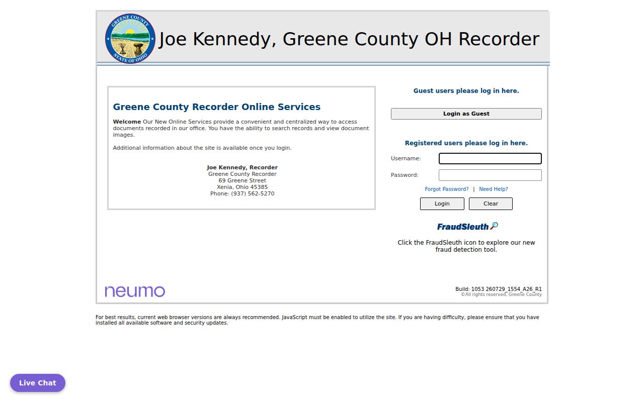 Fairborn residents directory Greene County Recorder document search