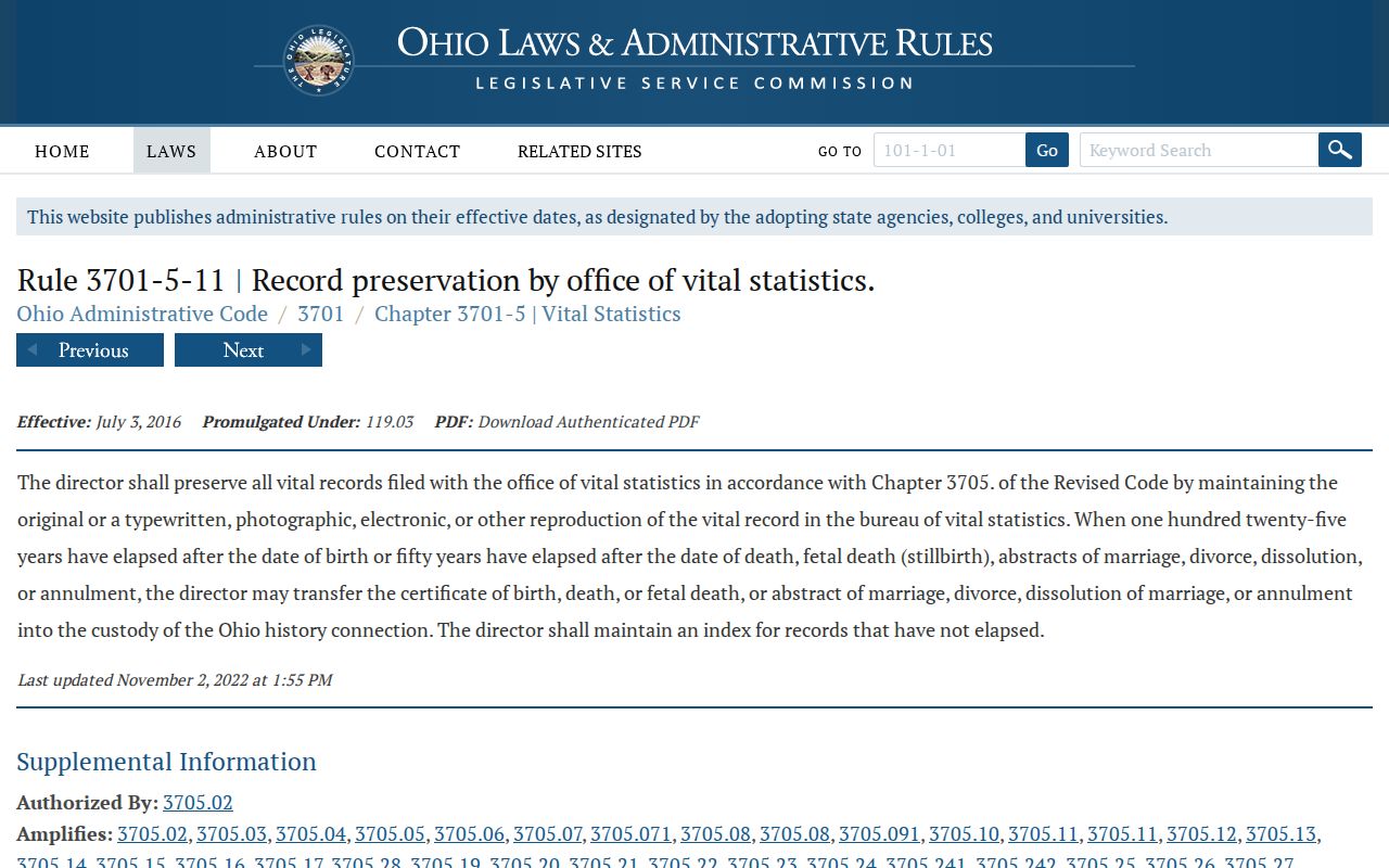 Fairborn previous residents Ohio historical vital record transfer rule