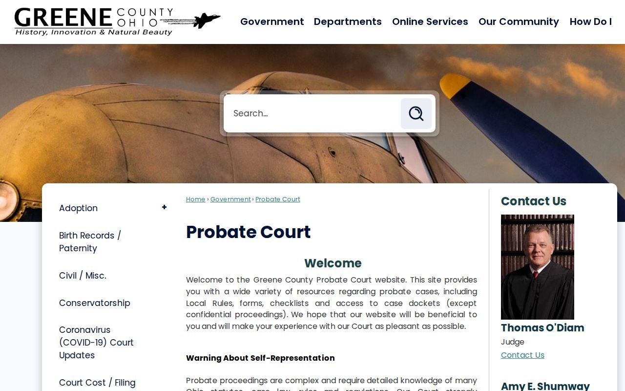 Fairborn probate record lookup Greene County court page