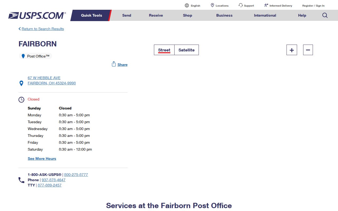 Fairborn ZIP code directory view of the USPS Fairborn 45324 post office listing